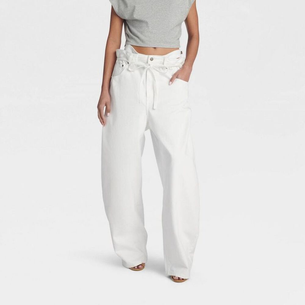 KBB by KAHLANA Women's High Waisted 'The Cut Out Paper Bag Jeans' - White 2